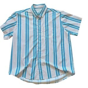 &Collar Athletic Fit Short-Sleeve Button-Down Shirt – Blue & White Stripe- Large